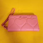 Betsey Johnson Pink Quilted Heart Love Wallet Wristlet Zip No Tags Attached