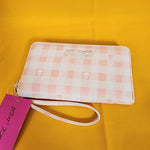 Betsey Johnson Skull Pastel Peach Gingham Spring Wallet Wristlet Zip Around