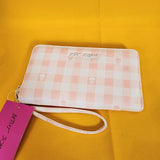 Betsey Johnson Skull Pastel Peach Gingham Spring Wallet Wristlet Zip Around