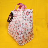 Betsey Johnson Pink Rose Print Zip Top Insulated Lunch Tote Lunch Bag