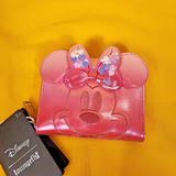 Disney Minnie Mouse Pink Iridecent Ears Bow Confetti Zip Wallet