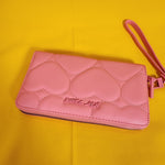 Betsey Johnson Pink Quilted Heart Love Wallet Wristlet Zip No Tags Attached