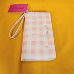 Betsey Johnson Skull Pastel Peach Gingham Spring Wallet Wristlet Zip Around