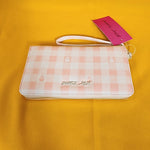 Betsey Johnson Skull Pastel Peach Gingham Spring Wallet Wristlet Zip Around