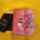 Disney Minnie Mouse Pink Iridecent Ears Bow Confetti Zip Wallet