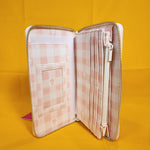 Betsey Johnson Skull Pastel Peach Gingham Spring Wallet Wristlet Zip Around