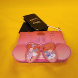 Disney Minnie Mouse Pink Iridecent Ears Bow Confetti Zip Wallet