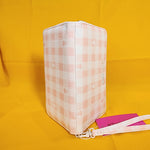 Betsey Johnson Skull Pastel Peach Gingham Spring Wallet Wristlet Zip Around