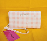 Betsey Johnson Skull Pastel Peach Gingham Spring Wallet Wristlet Zip Around
