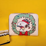 Loungefly Peanuts Snoopy Woodstock Christmas Wreath Zip Around Wallet