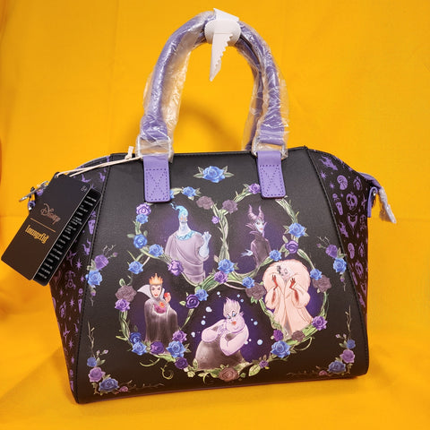 Disney Villains Floral Group Icons Satchel Purple Handbag