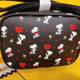 Loungefly Peanuts Snoopy & Woodstock Hearts AOP Camera Crossbody Bag