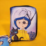 Loungefly Coraline Button Eye Flower the Cat Halloween Zip Around Wallet NEW