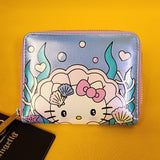Hello Kitty Mermaid Metallic Iridescent Blue Zip Wallet