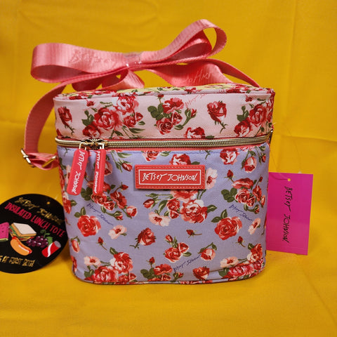 Betsey Johnson Rose Print 6 Pack Insulated Lunch Bag Train Case Cooler