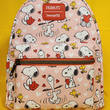 Loungefly Peanuts Snoopy & Woodstock Valentine's Day Heart AOP Mini Backpack