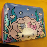 Hello Kitty Mermaid Metallic Iridescent Blue Zip Wallet