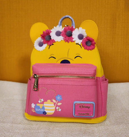 Winnie the Pooh Flower Crown Pink Flocked Mini Backpack