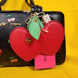 Betsey Johnson Black Cherry Embroidered Hearts Satchel Handbag with Cherry Charm