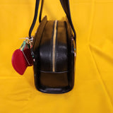 Betsey Johnson Black Cherry Embroidered Hearts Satchel Handbag with Cherry Charm