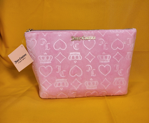Juicy Couture Pink Velvet Crown Heart JC Monogram Makeup Cosmetic Travel Bag