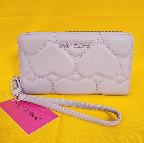 Betsey Johnson Purple Quilted Heart Love Wallet Wristlet Zip Around