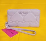 Betsey Johnson Purple Quilted Heart Love Wallet Wristlet Zip Around