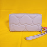 Betsey Johnson Purple Quilted Heart Love Wallet Wristlet Zip Around