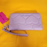 Betsey Johnson Purple Quilted Heart Love Wallet Wristlet Zip Around