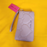 Betsey Johnson Purple Quilted Heart Love Wallet Wristlet Zip Around
