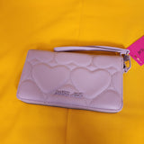 Betsey Johnson Purple Quilted Heart Love Wallet Wristlet Zip Around