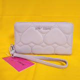 Betsey Johnson Purple Quilted Heart Love Wallet Wristlet Zip Around