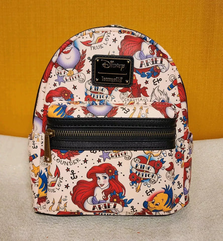 Ariel Tattoo Art AOP Print Little Mermaid Mini Backpack