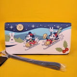 Loungefly Disney Mickey and Minnie Sledding Holiday Winter Wristlet Wallet