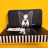 Marc Tetro Boston Terrier Dog Puppy Large Black Zip Around Wallet