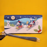 Loungefly Disney Mickey and Minnie Sledding Holiday Winter Wristlet Wallet