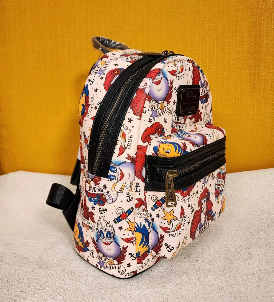 disney the little mermaid ariel tattoo art mini backpack Ariel Tattoo Art AOP Print Little Mermaid Mini Backpack – Get Lojos Mojo