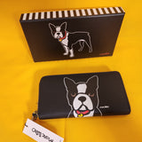 Marc Tetro Boston Terrier Dog Puppy Large Black Zip Around Wallet