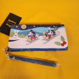 Loungefly Disney Mickey and Minnie Sledding Holiday Winter Wristlet Wallet