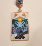 Lilo & Stitch Ukulele Guitar Stained Glass Retractable Lanyard