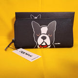 Marc Tetro Boston Terrier Dog Puppy Large Black Zip Around Wallet
