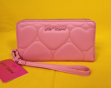 Betsey Johnson Pink Quilted Heart Love Wallet Wristlet Zip Around