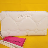 Betsey Johnson White Quilted Heart Love Wallet Wristlet Zip Around