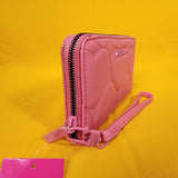Betsey Johnson Pink Quilted Heart Love Wallet Wristlet Zip Around