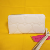 Betsey Johnson White Quilted Heart Love Wallet Wristlet Zip Around