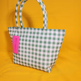 Betsey Johnson Green and White Gingham Insulated Lunch Tote Bag
