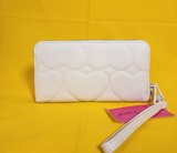 Betsey Johnson White Quilted Heart Love Wallet Wristlet Zip Around