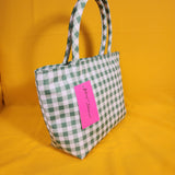 Betsey Johnson Green and White Gingham Insulated Lunch Tote Bag