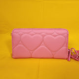 Betsey Johnson Pink Quilted Heart Love Wallet Wristlet Zip Around
