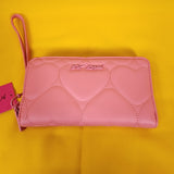 Betsey Johnson Pink Quilted Heart Love Wallet Wristlet Zip Around